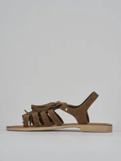 Sandalo tacco 1 cm marrone camoscio