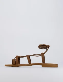 Sandalo tacco 1 cm marrone pelle