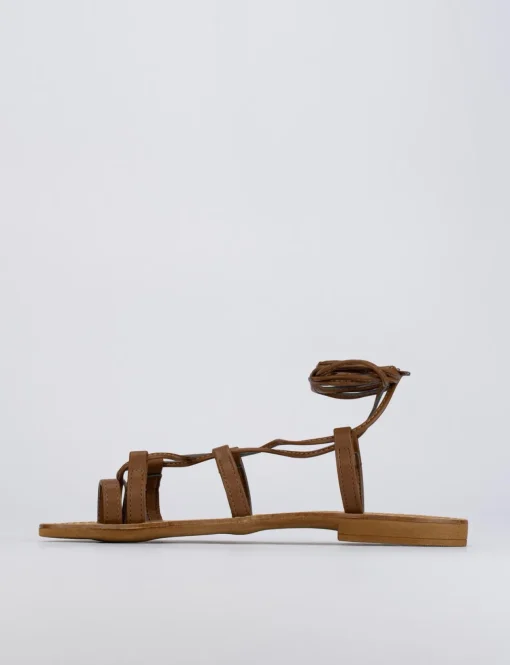 Sandalo tacco 1 cm marrone pelle
