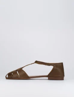 Sandalo tacco 1 cm marrone pelle