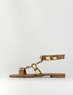 Sandalo tacco 1 cm marrone pelle