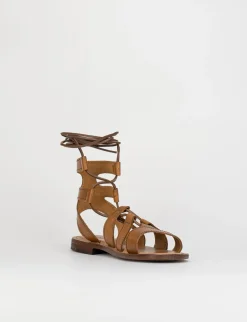 Sandalo tacco 1 cm marrone pelle