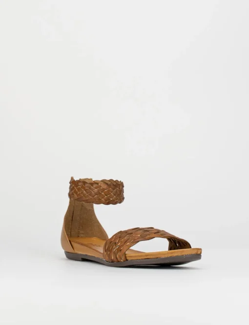 Sandalo tacco 1 cm marrone pelle