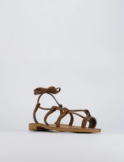 Sandalo tacco 1 cm marrone pelle