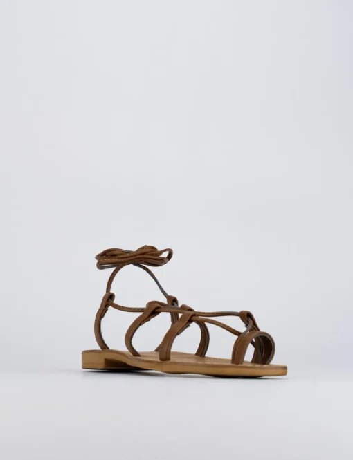 Sandalo tacco 1 cm marrone pelle
