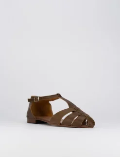 Sandalo tacco 1 cm marrone pelle