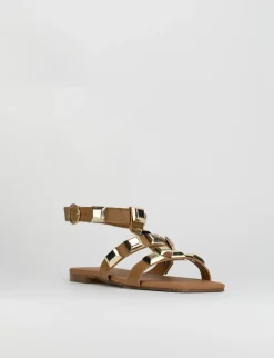 Sandalo tacco 1 cm marrone pelle