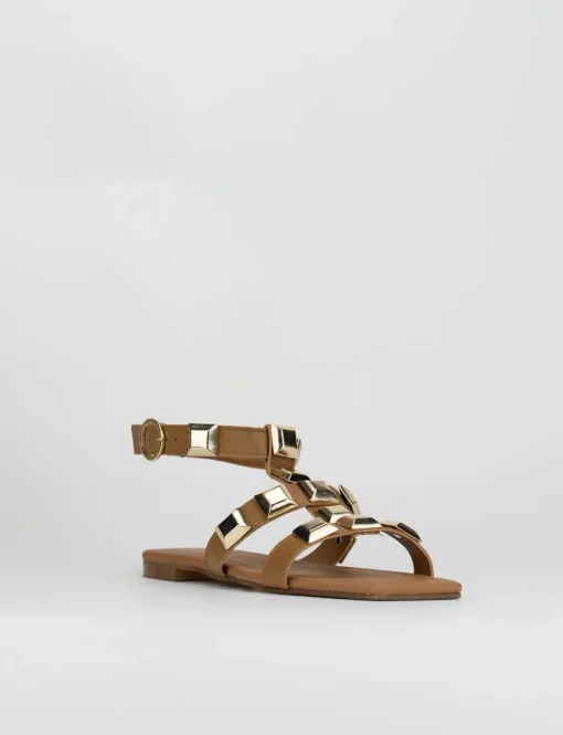 Sandalo tacco 1 cm marrone pelle