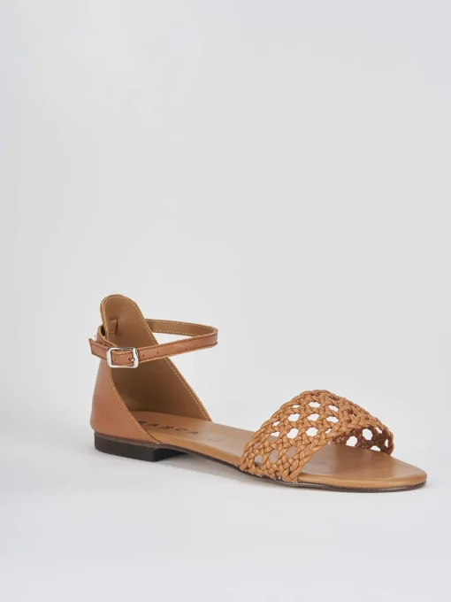 Sandalo tacco 1 cm marrone pelle