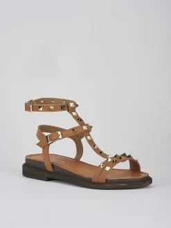 Sandalo tacco 1 cm marrone pelle