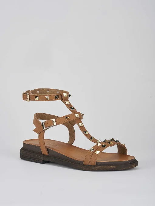 Sandalo tacco 1 cm marrone pelle