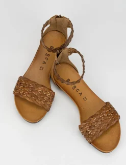 Sandalo tacco 1 cm marrone pelle