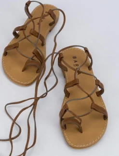 Sandalo tacco 1 cm marrone pelle