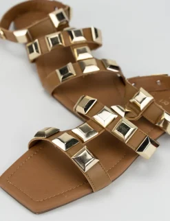 Sandalo tacco 1 cm marrone pelle