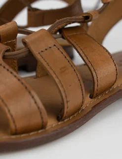 Sandalo tacco 1 cm marrone pelle