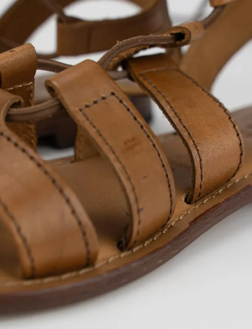 Sandalo tacco 1 cm marrone pelle