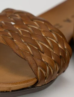 Sandalo tacco 1 cm marrone pelle