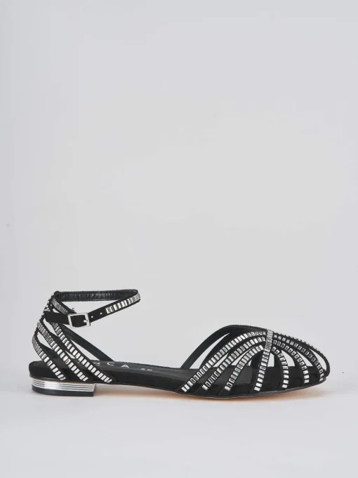 Sandalo tacco 1 cm nero camoscio