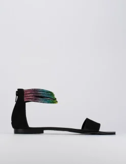 Sandalo tacco 1 cm nero camoscio