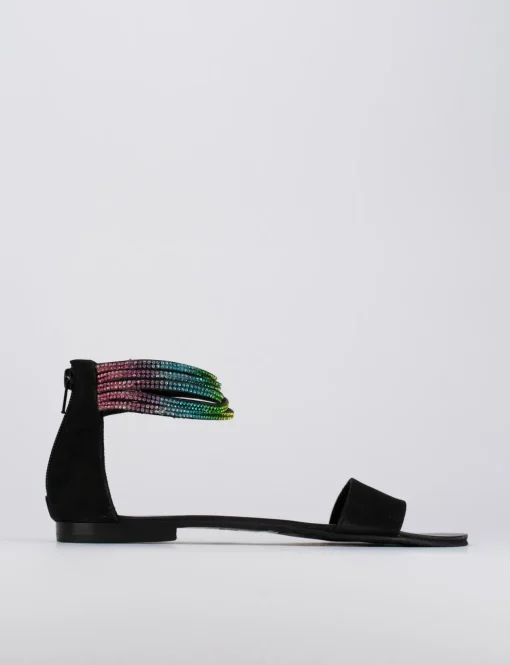Sandalo tacco 1 cm nero camoscio
