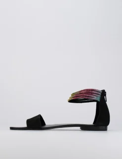 Sandalo tacco 1 cm nero camoscio