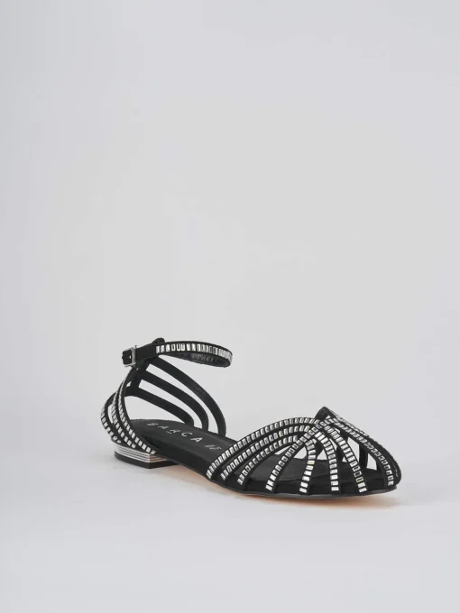 Sandalo tacco 1 cm nero camoscio
