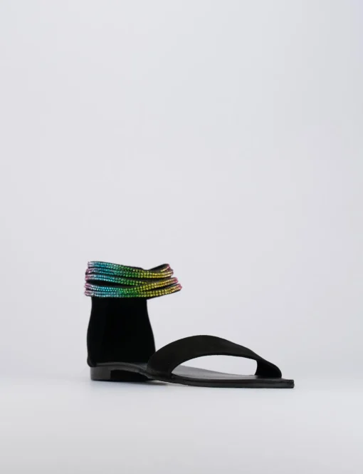 Sandalo tacco 1 cm nero camoscio