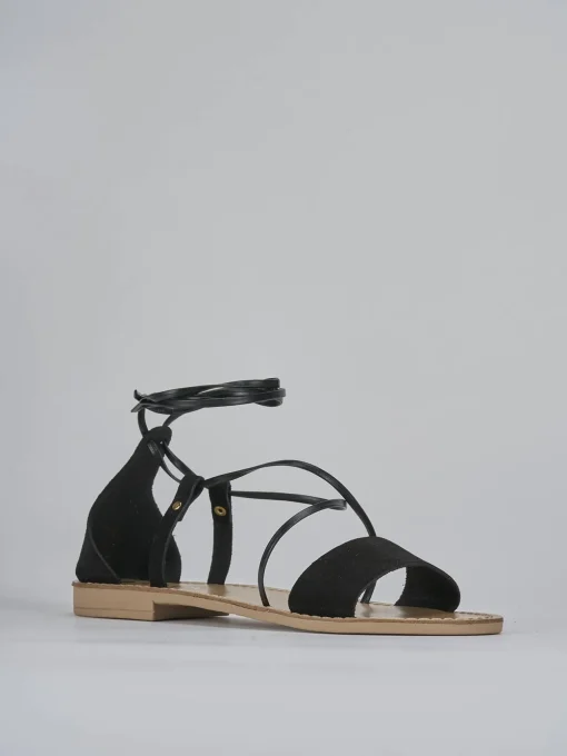 Sandalo tacco 1 cm nero camoscio