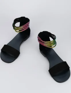 Sandalo tacco 1 cm nero camoscio
