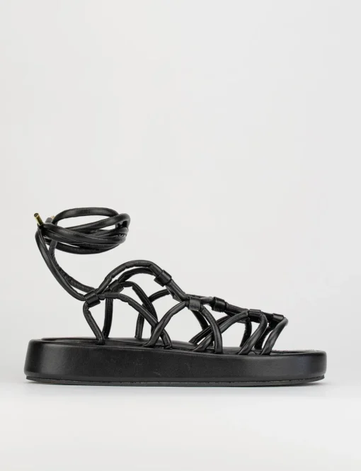 Sandalo tacco 1 cm nero pelle