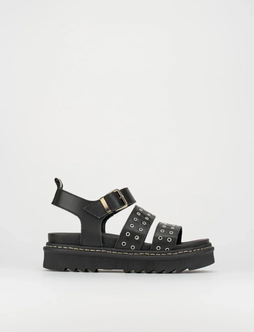 Sandalo tacco 1 cm nero pelle