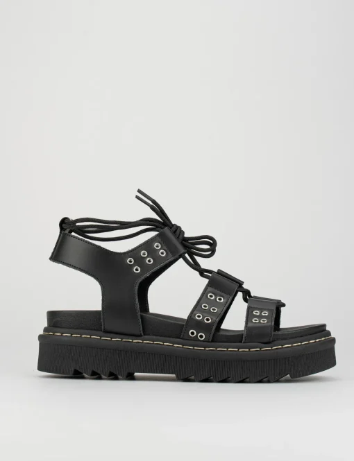 Sandalo tacco 1 cm nero pelle