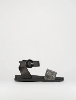 Sandalo tacco 1 cm nero pelle
