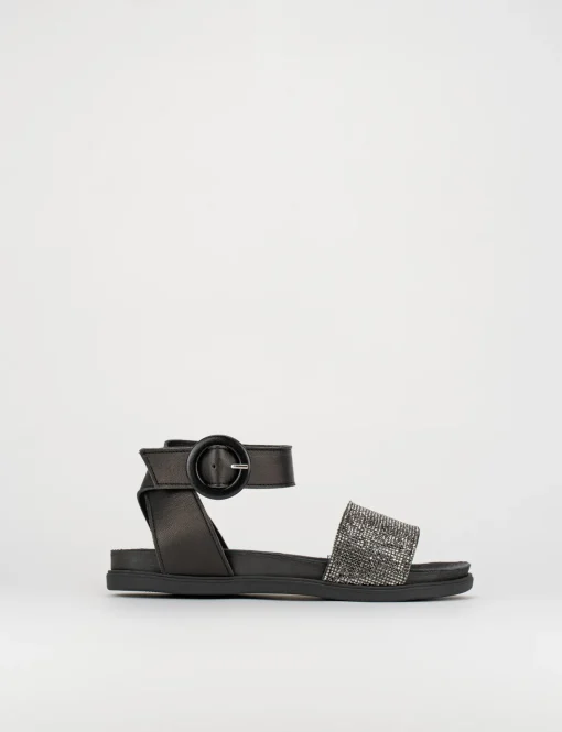 Sandalo tacco 1 cm nero pelle