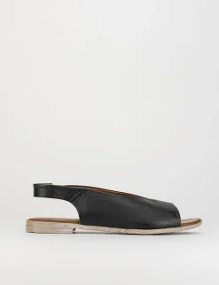 Sandalo tacco 1 cm nero pelle