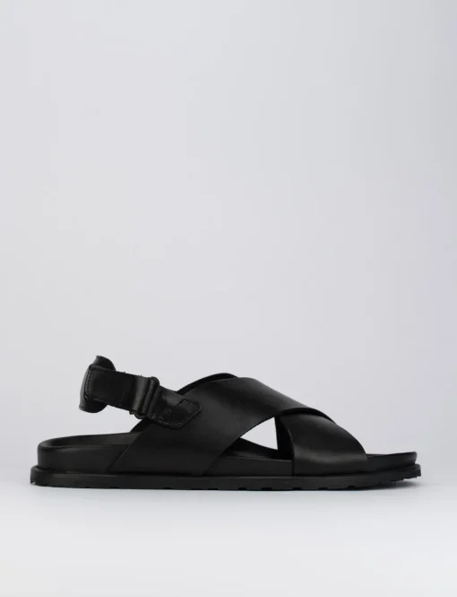 Sandalo tacco 1 cm nero pelle