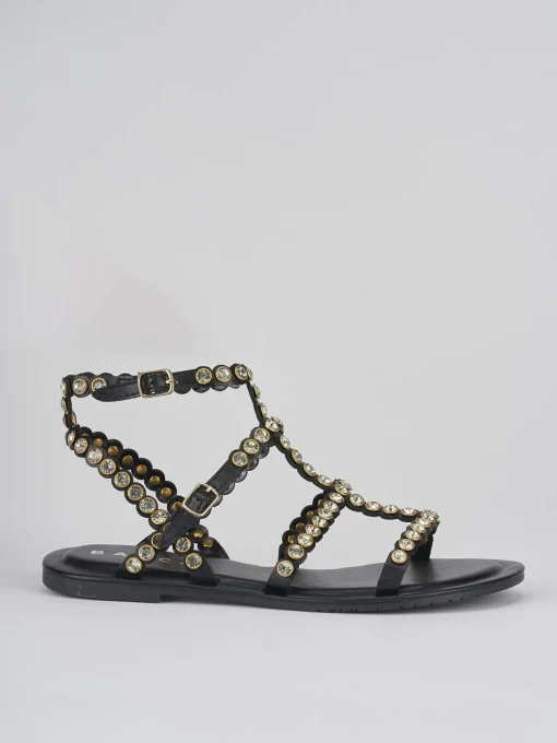 Sandalo tacco 1 cm nero pelle