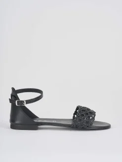 Sandalo tacco 1 cm nero pelle