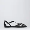 Sandalo tacco 1 cm nero pelle