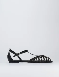 Sandalo tacco 1 cm nero pelle