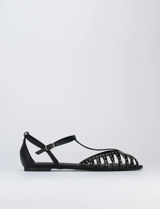 Sandalo tacco 1 cm nero pelle