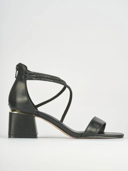 Sandalo tacco 5 cm nero pelle