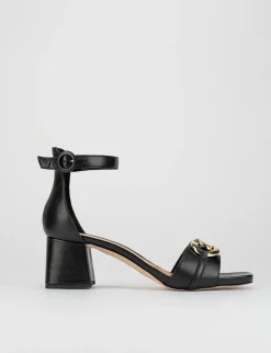 Sandalo tacco 6 cm nero pelle