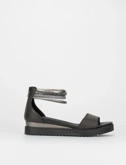 Sandalo tacco 1 cm nero pelle