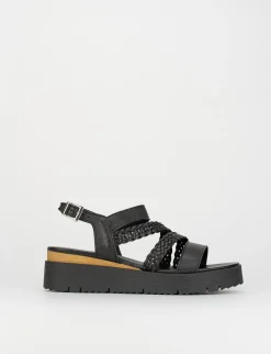 Sandalo tacco 1 cm nero pelle