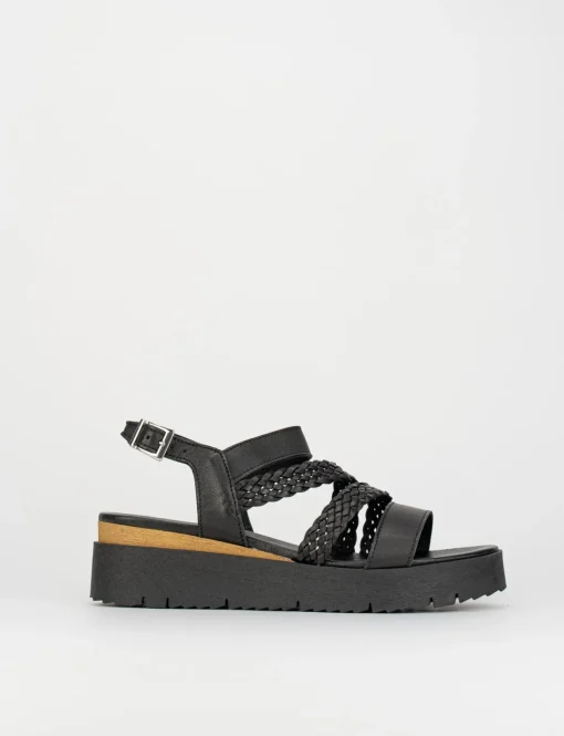 Sandalo tacco 1 cm nero pelle