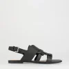 Sandalo tacco 1 cm nero pelle
