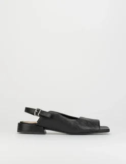 Sandalo tacco 1 cm nero pelle