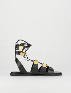 Sandalo tacco 1 cm nero pelle