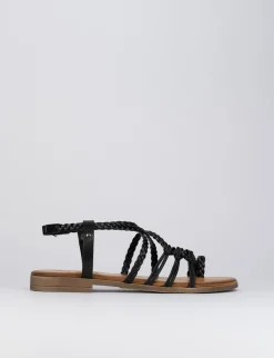 Sandalo tacco 1 cm nero pelle